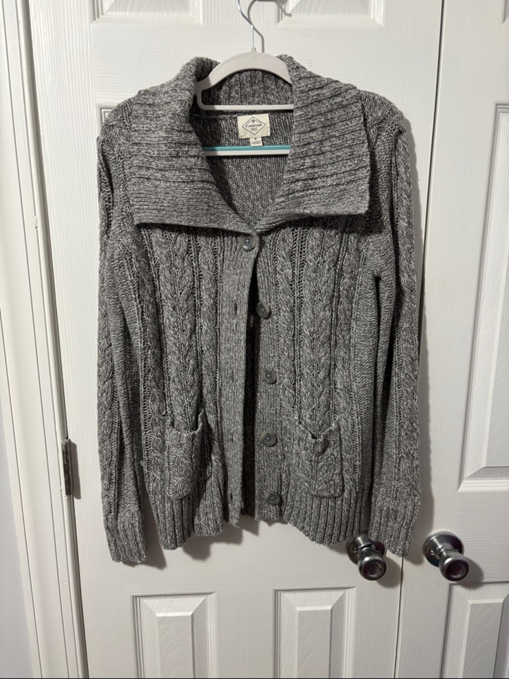 St. John's Bay Gray Cable Shawl-Collar Button Cardigan